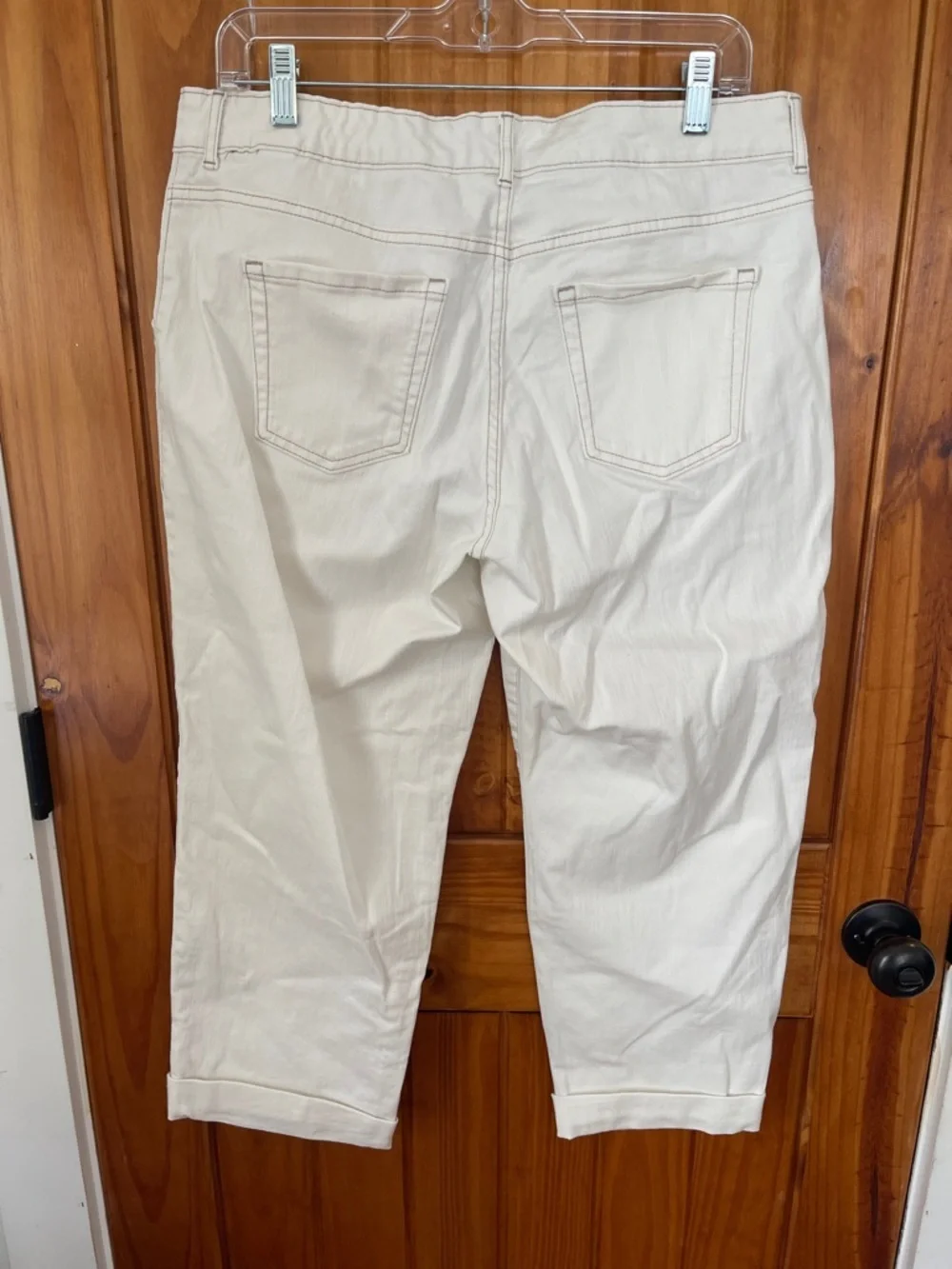 LOGO by Lori Goldstein Cream Boyfriend Cropped Utility Cargo Jeans 12Petite